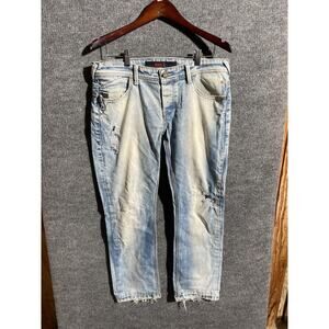 Bikkembergs Jeans Mens Large Light Wash Blue Distressed Made Italy Designer